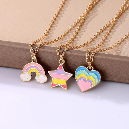 3PCS Collana colorato acrobaleno stella e cuore Tornare a Scuola regalo per amica