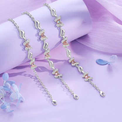 Braccialetto Farfalla personalizzato con 4 nomi e 4 pietre di nascita regalo per donna