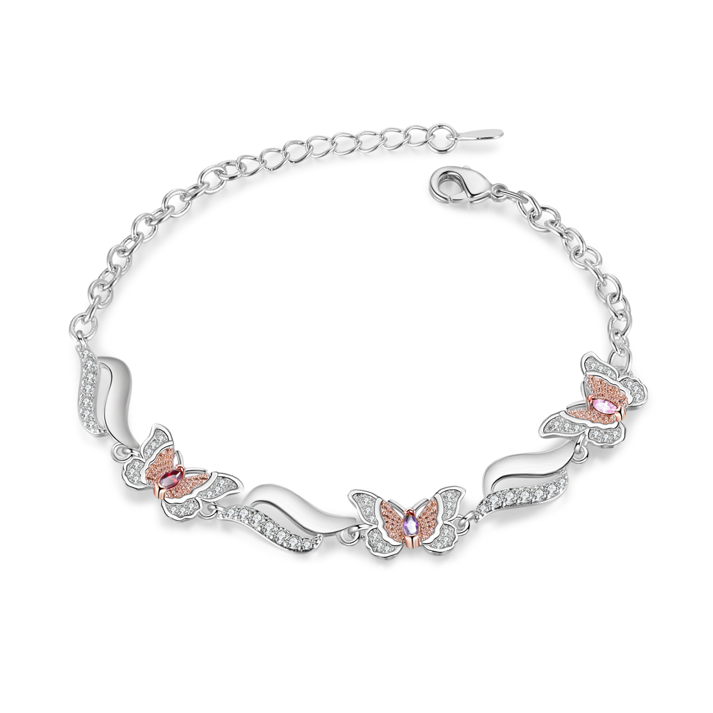 Braccialetto Farfalla personalizzato con 3 nomi e 3 pietre di nascita regalo per donna