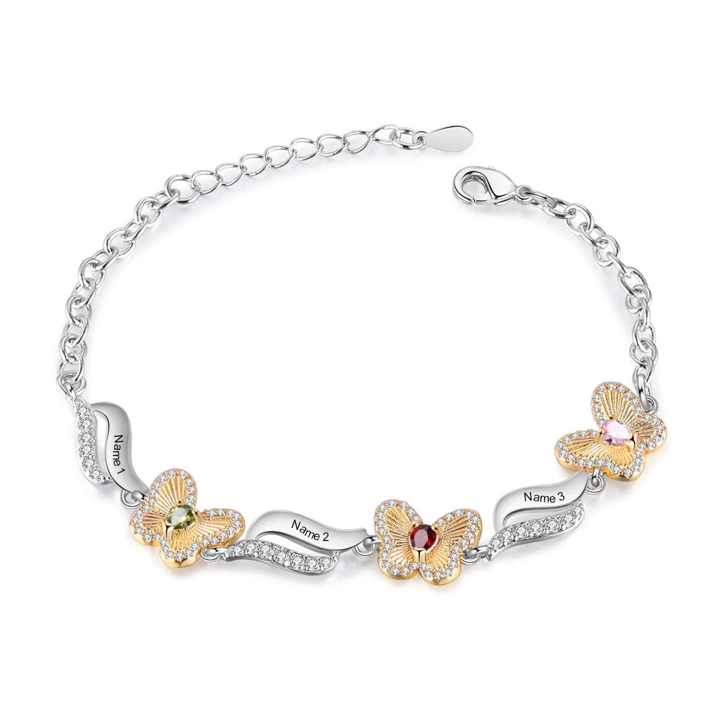 Braccialetto Farfalla🦋 personalizzato con 3 nomi e 3 pietre di nascita regalo per donna
