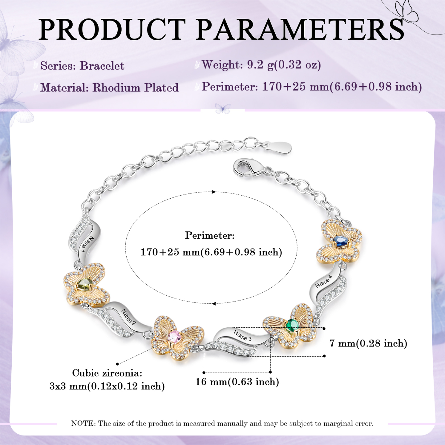 Braccialetto Farfalla🦋 personalizzato con 4 nomi e 4 pietre di nascita regalo per donna