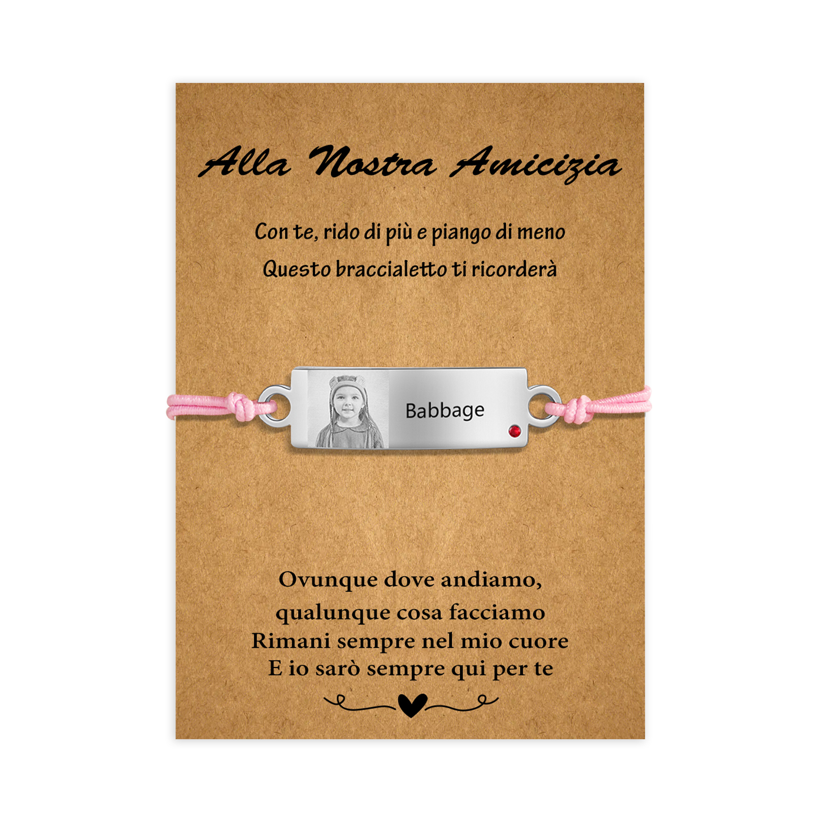 Alla nostra amicizia-2PCS Braccialetto regorabile personalizzato con 1 nome e 1 foto e 1 pietra di nascita 