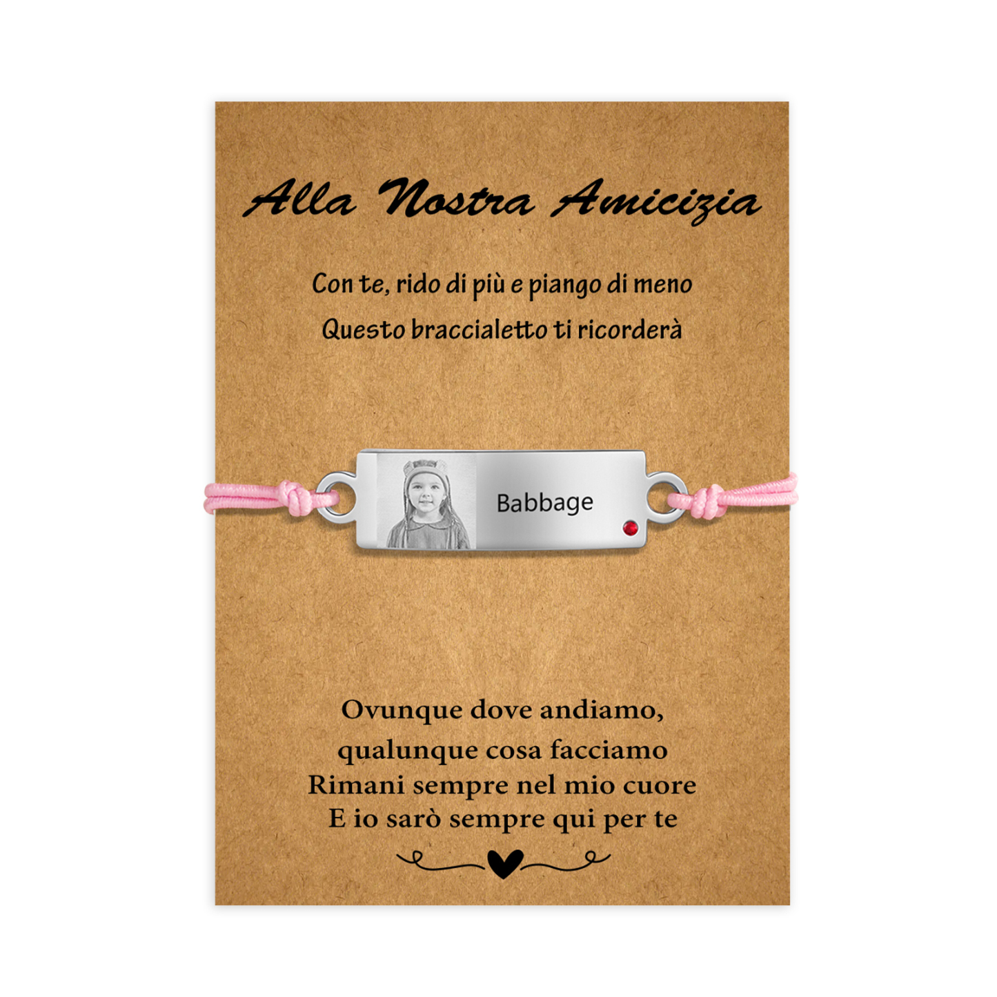 Alla nostra amicizia-2PCS Braccialetto regorabile personalizzato con 1 nome e 1 foto e 1 pietra di nascita 