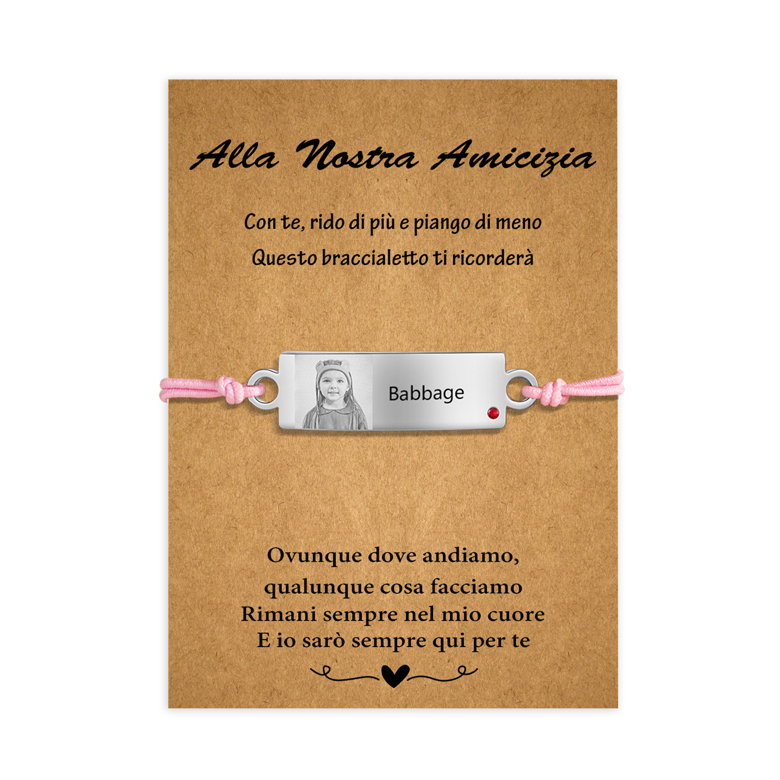 Alla nostra amicizia-2PCS Braccialetto regorabile personalizzato con 1 nome e 1 foto e 1 pietra di nascita 