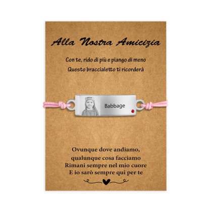 Alla nostra amicizia-2PCS Braccialetto regorabile personalizzato con 1 nome e 1 foto e 1 pietra di nascita 