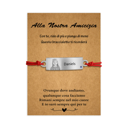 Alla nostra amicizia-2PCS Braccialetto regorabile personalizzato con 1 nome e 1 foto e 1 pietra di nascita 