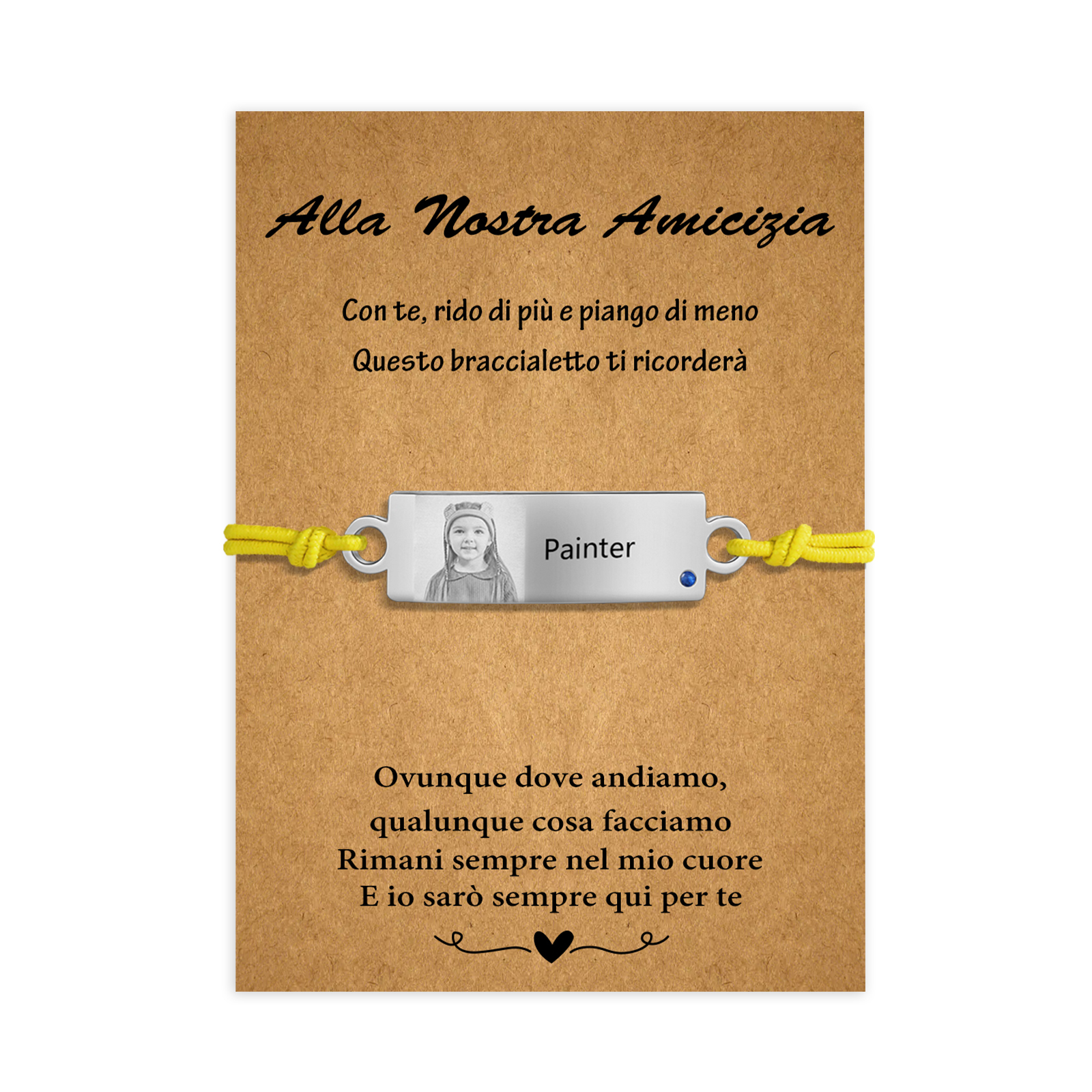 Alla nostra amicizia-2PCS Braccialetto regorabile personalizzato con 1 nome e 1 foto e 1 pietra di nascita 