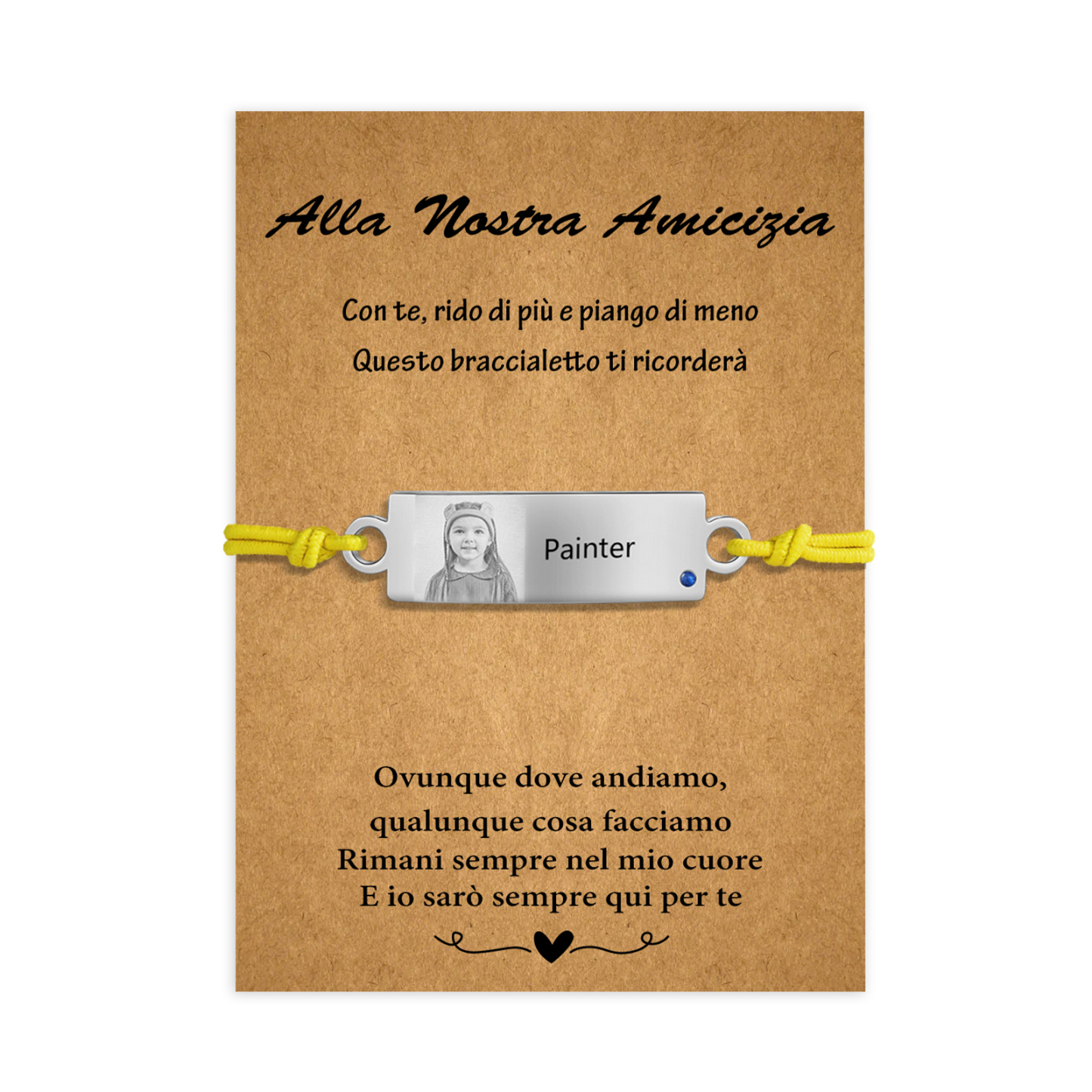Alla nostra amicizia-2PCS Braccialetto regorabile personalizzato con 1 nome e 1 foto e 1 pietra di nascita 