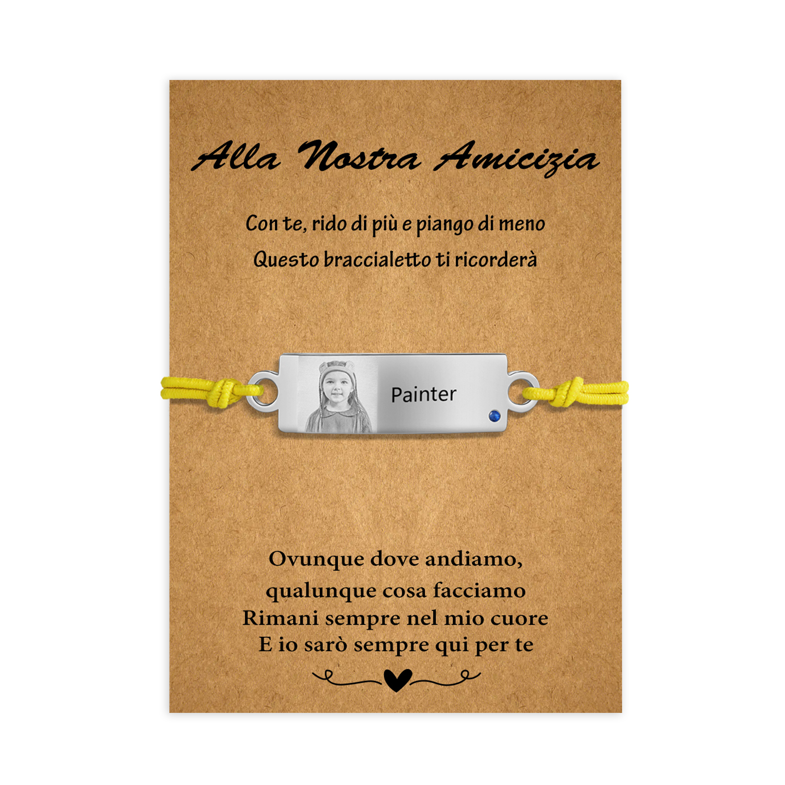 Alla nostra amicizia-2PCS Braccialetto regorabile personalizzato con 1 nome e 1 foto e 1 pietra di nascita 