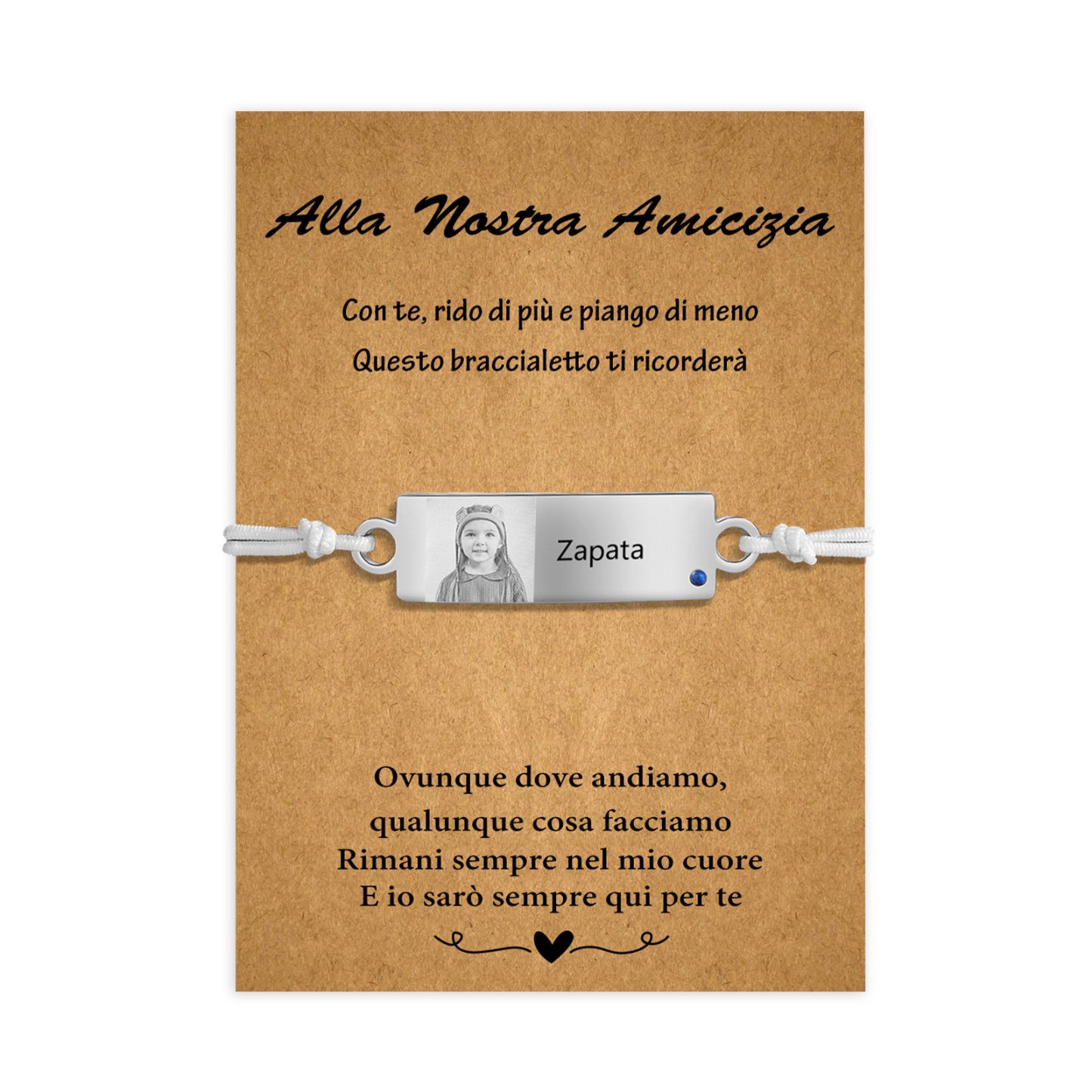 Alla nostra amicizia-2PCS Braccialetto regorabile personalizzato con 1 nome e 1 foto e 1 pietra di nascita 