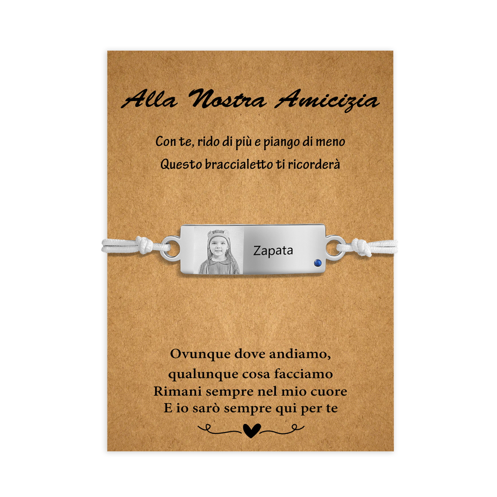 Alla nostra amicizia-2PCS Braccialetto regorabile personalizzato con 1 nome e 1 foto e 1 pietra di nascita 