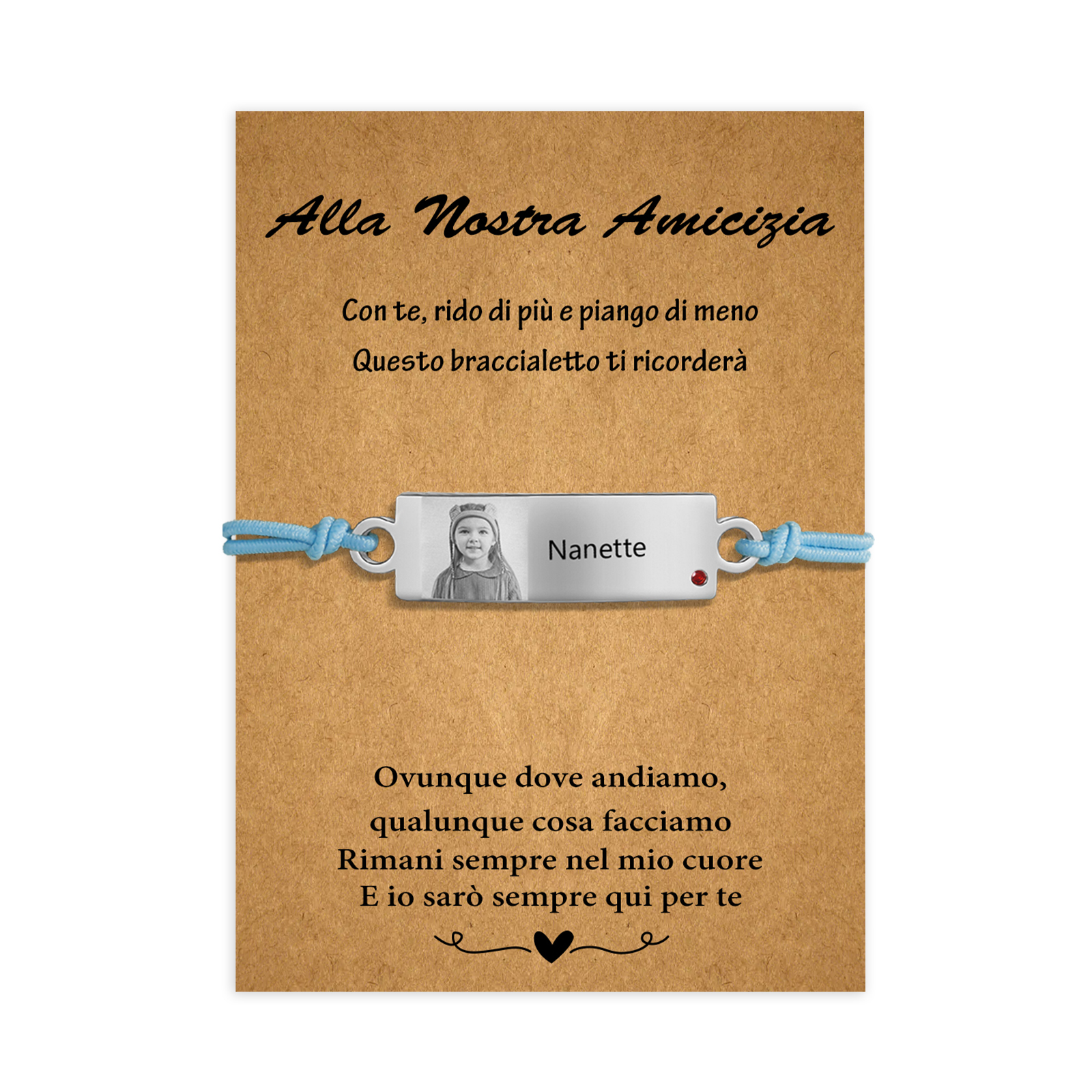Alla nostra amicizia-2PCS Braccialetto regorabile personalizzato con 1 nome e 1 foto e 1 pietra di nascita 