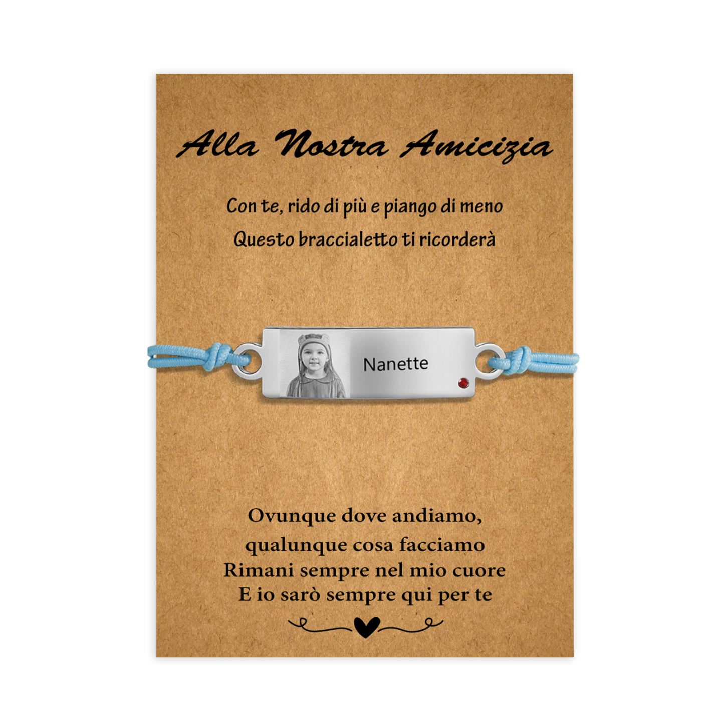 Alla nostra amicizia-2PCS Braccialetto regorabile personalizzato con 1 nome e 1 foto e 1 pietra di nascita 
