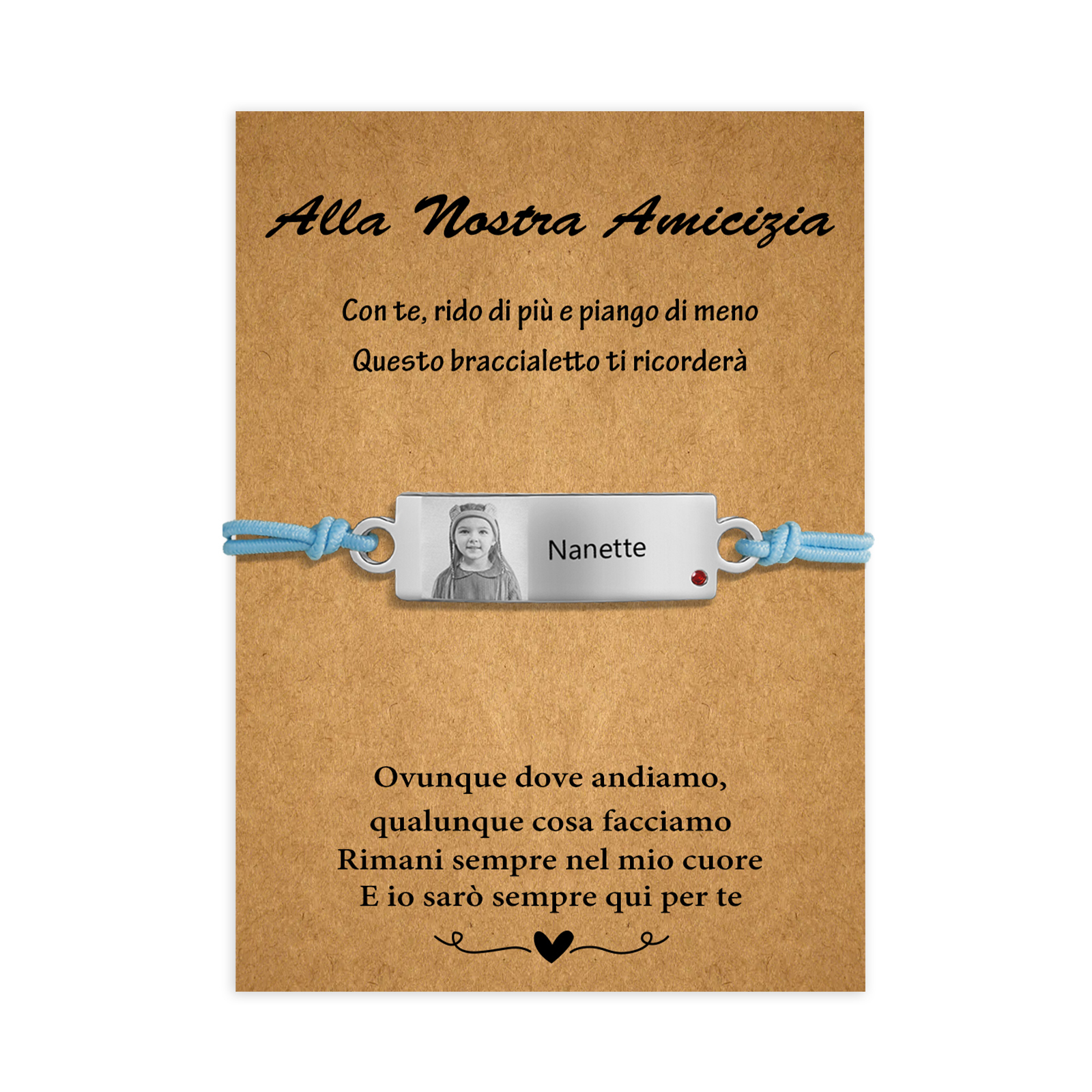 Alla nostra amicizia-2PCS Braccialetto regorabile personalizzato con 1 nome e 1 foto e 1 pietra di nascita 