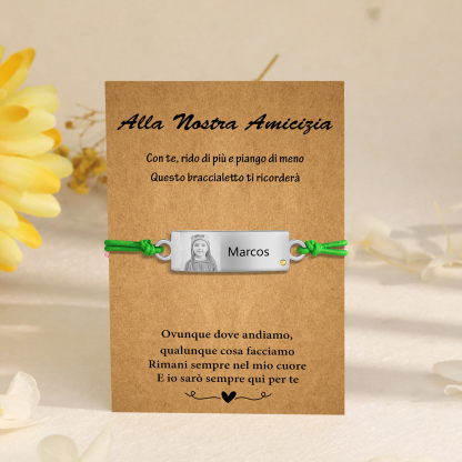 Alla nostra amicizia-2PCS Braccialetto regorabile personalizzato con 1 nome e 1 foto e 1 pietra di nascita 