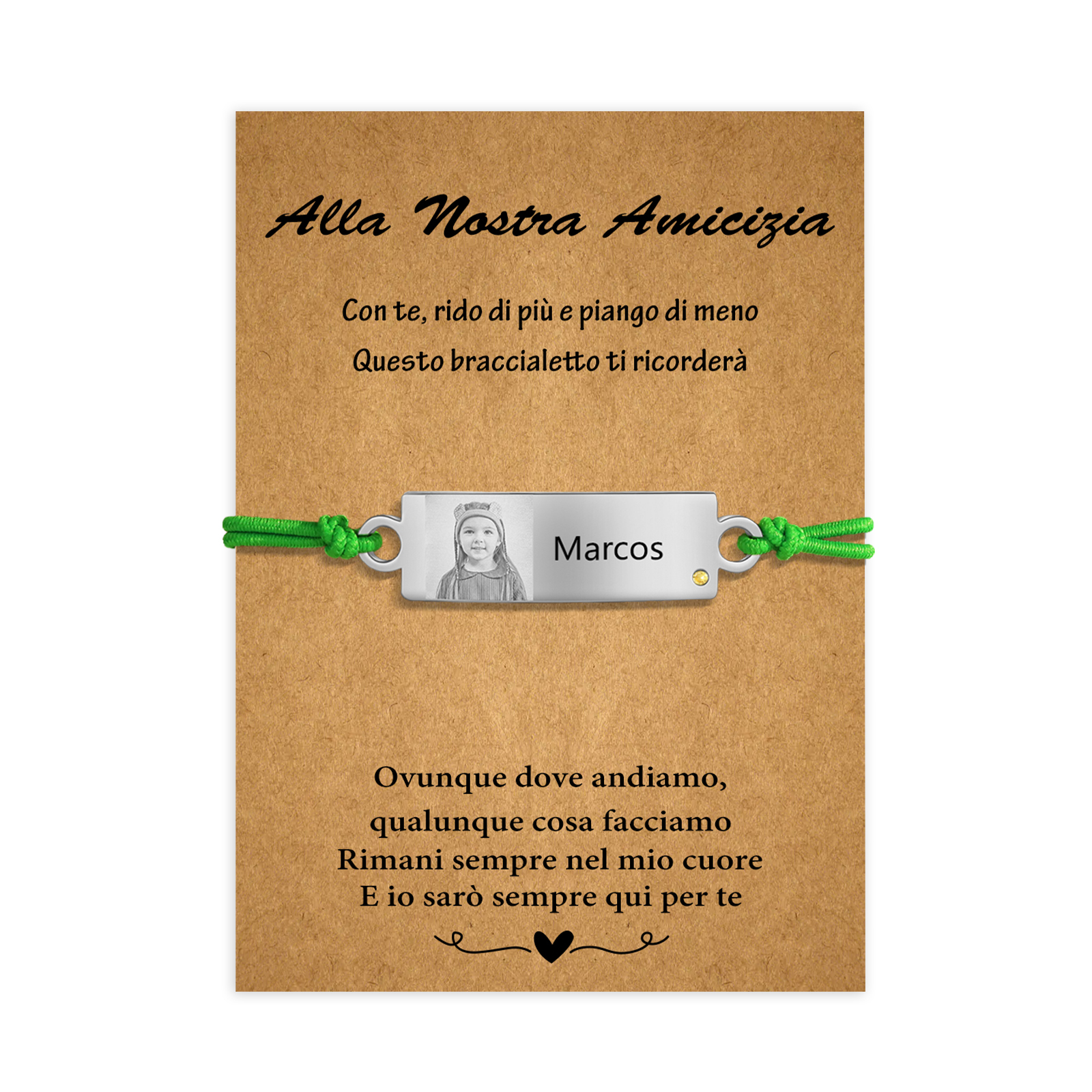 Alla nostra amicizia-2PCS Braccialetto regorabile personalizzato con 1 nome e 1 foto e 1 pietra di nascita 