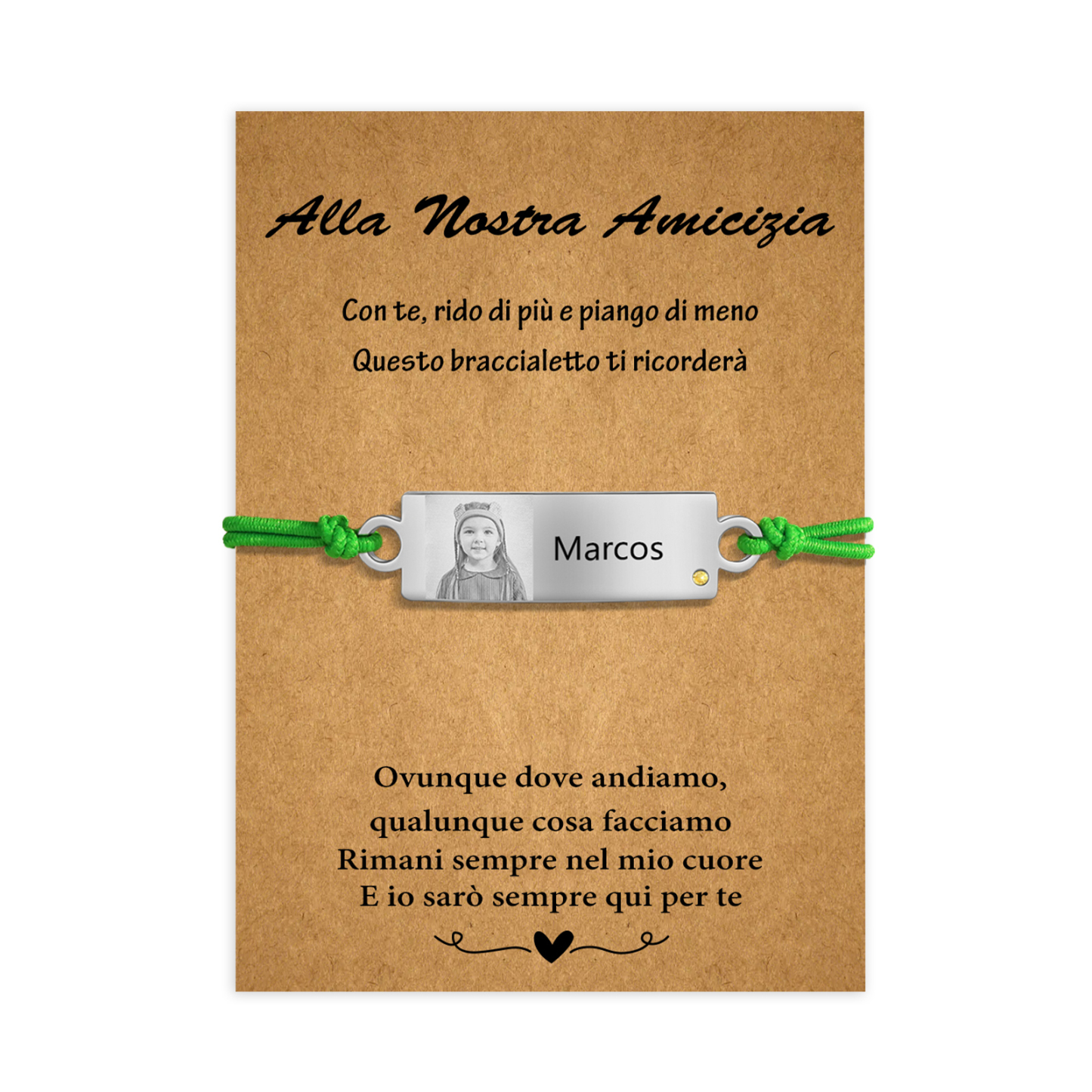 Alla nostra amicizia-2PCS Braccialetto regorabile personalizzato con 1 nome e 1 foto e 1 pietra di nascita 