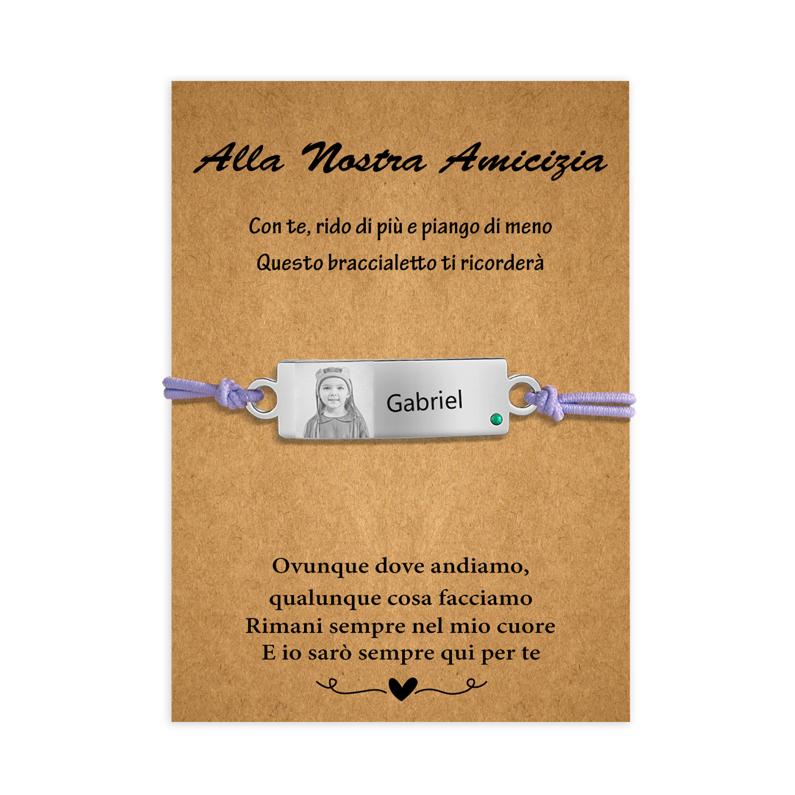 Alla nostra amicizia-2PCS Braccialetto regorabile personalizzato con 1 nome e 1 foto e 1 pietra di nascita 