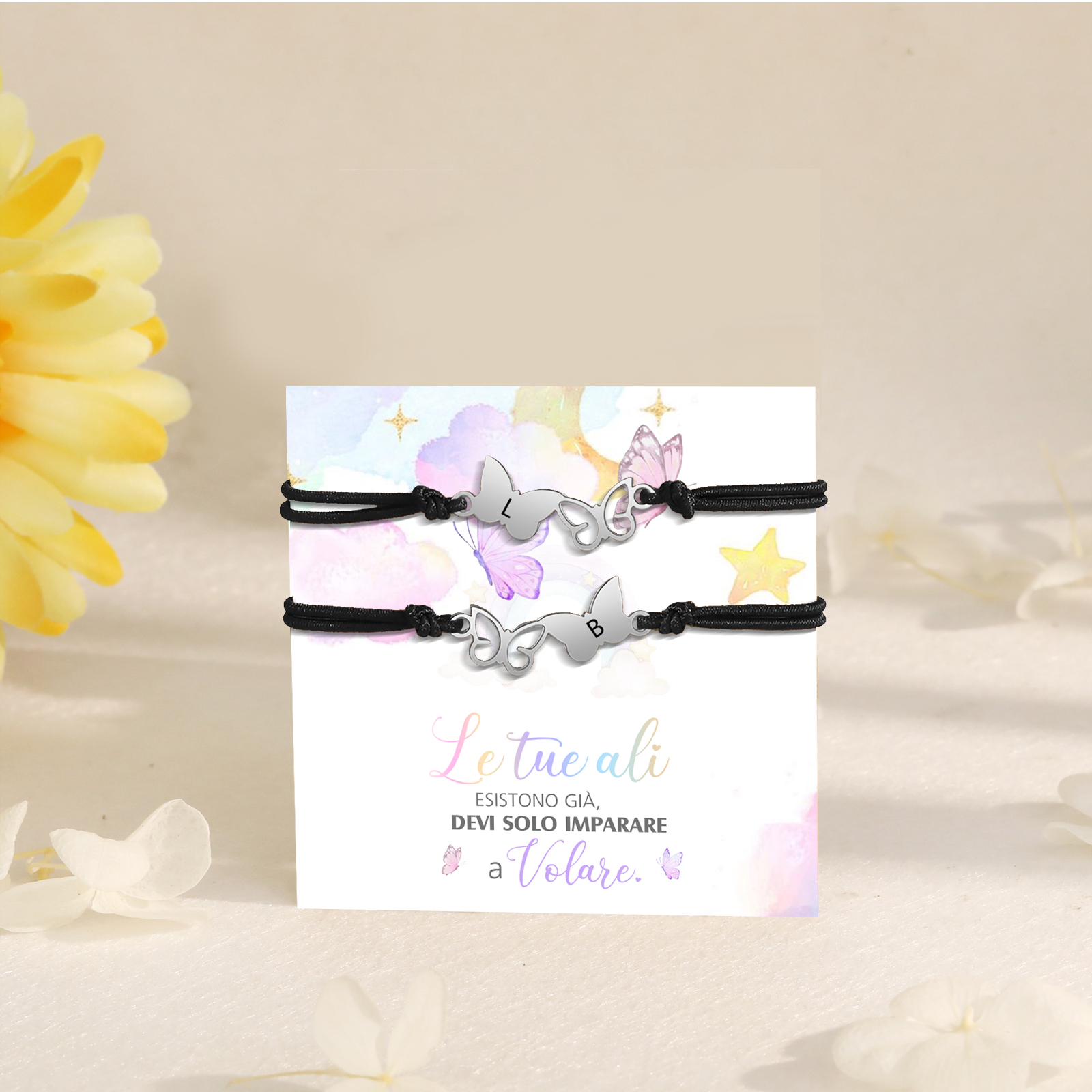 2PCS Braccialetto Farfalla🦋 regorabile personalizzato con 2 lettere