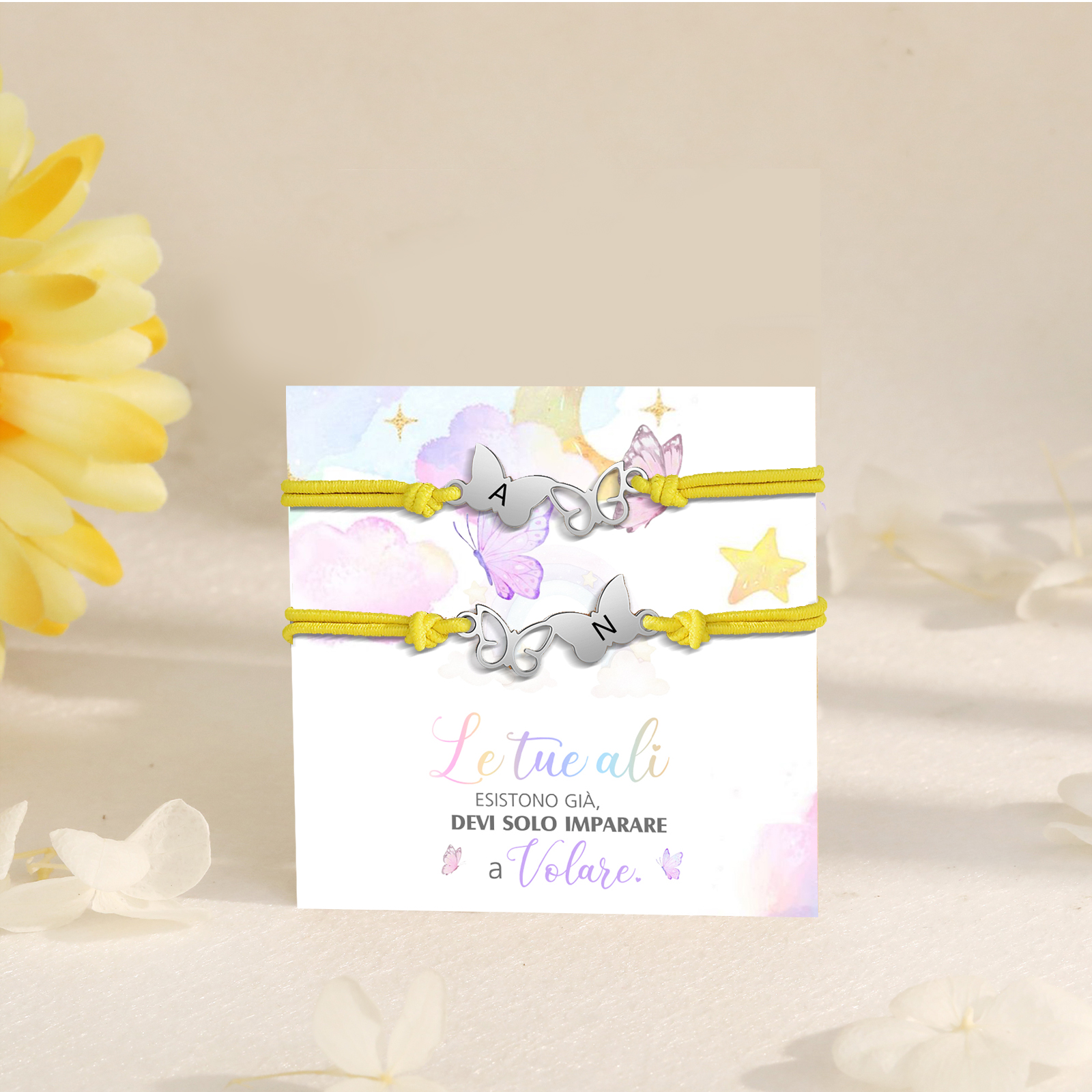 2PCS Braccialetto Farfalla🦋 regorabile personalizzato con 2 lettere