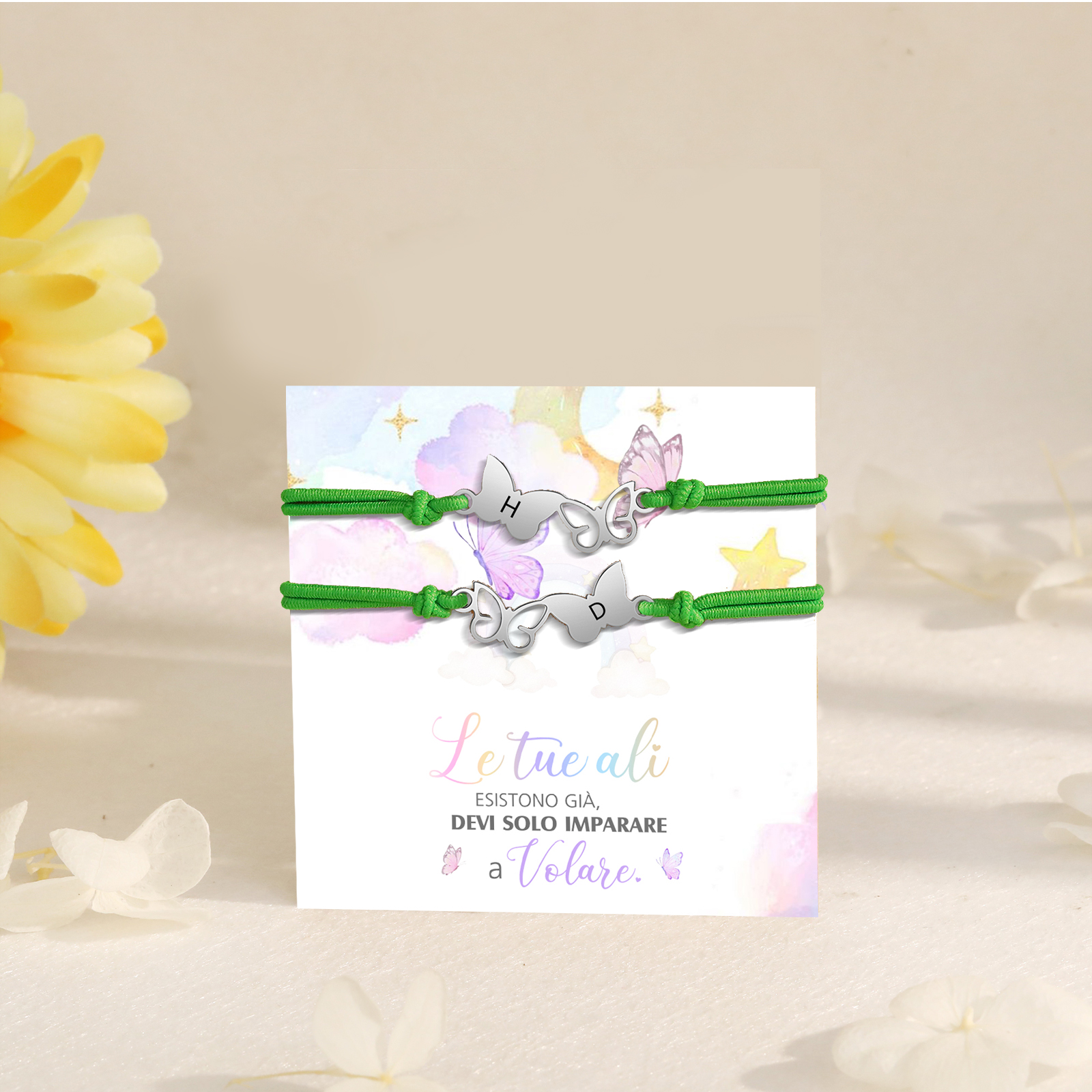 2PCS Braccialetto Farfalla🦋 regorabile personalizzato con 2 lettere