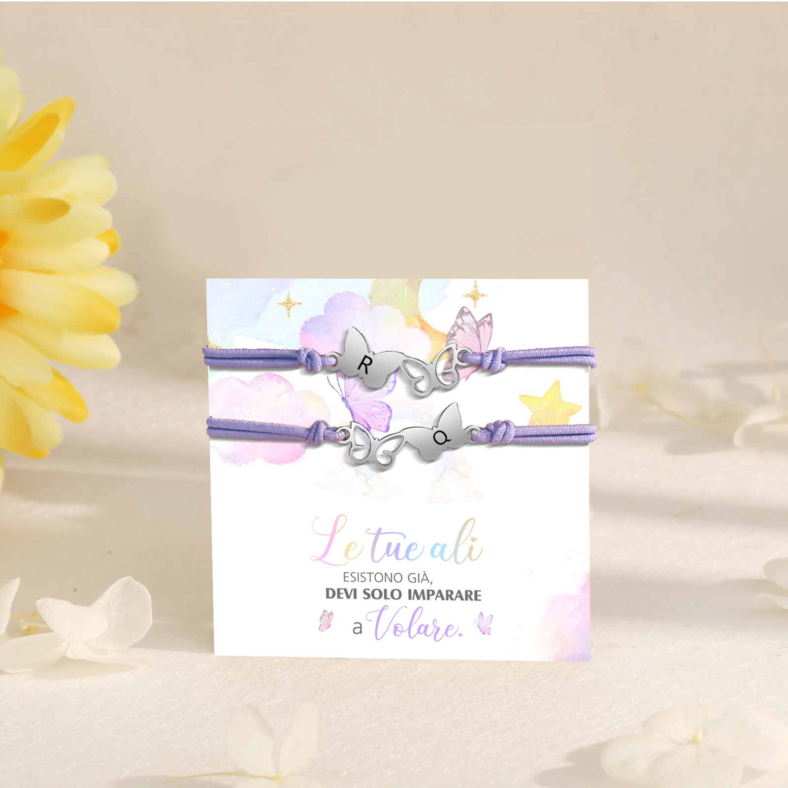 2PCS Braccialetto Farfalla🦋 regorabile personalizzato con 2 lettere