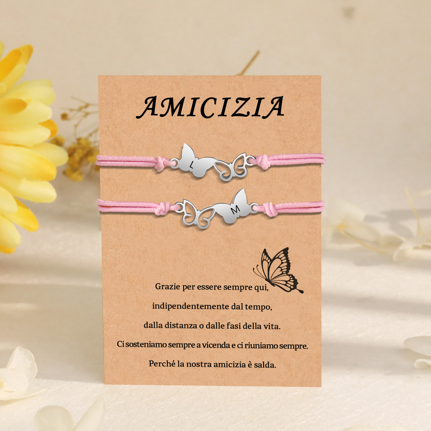 Amicizia-2PCS Braccialetto Farfalla🦋 regorabile personalizzato con 2 lettere
