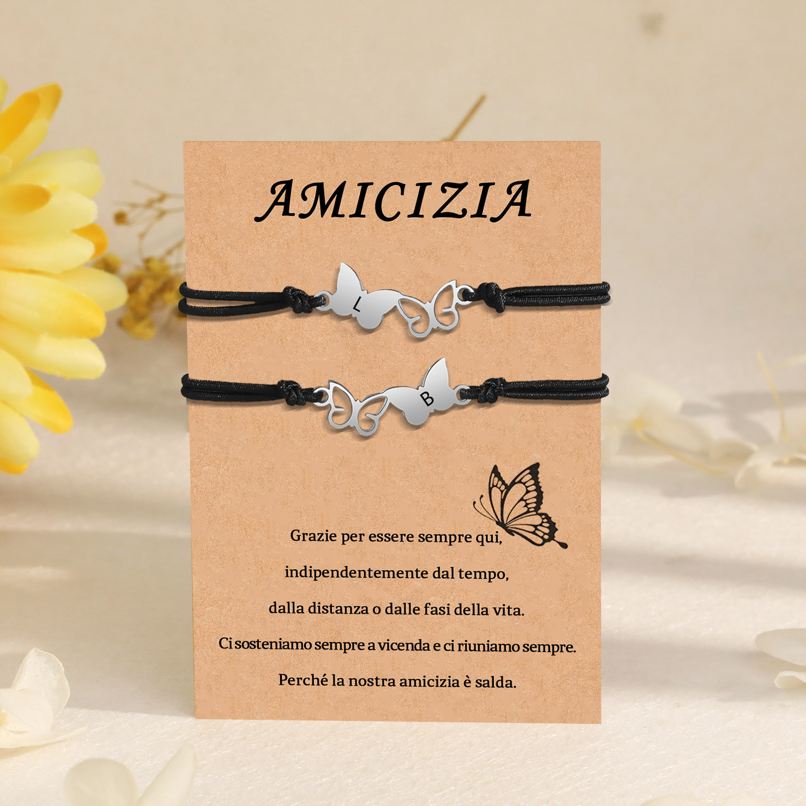 Amicizia-2PCS Braccialetto Farfalla🦋 regorabile personalizzato con 2 lettere