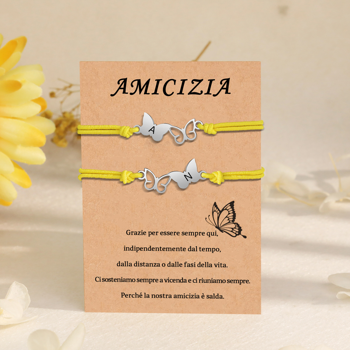 Amicizia-2PCS Braccialetto Farfalla🦋 regorabile personalizzato con 2 lettere