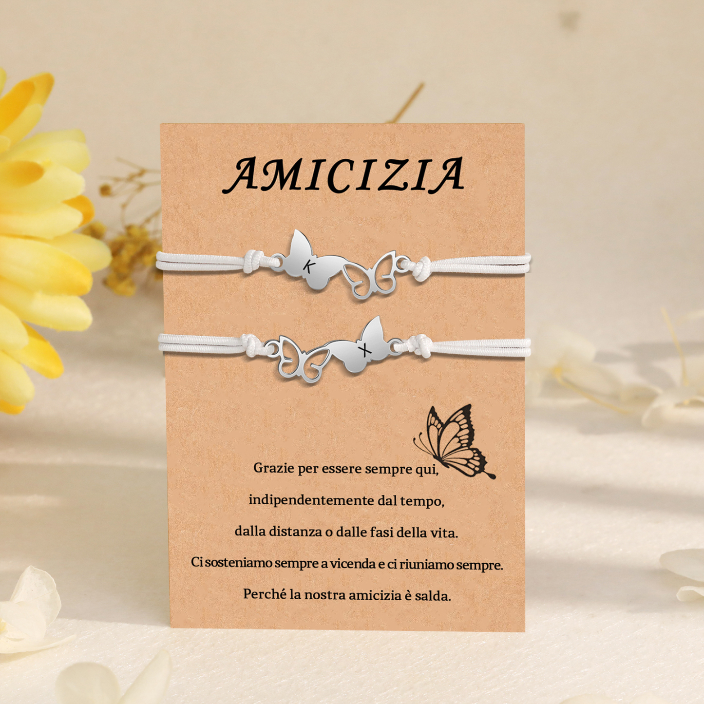 Amicizia-2PCS Braccialetto Farfalla🦋 regorabile personalizzato con 2 lettere