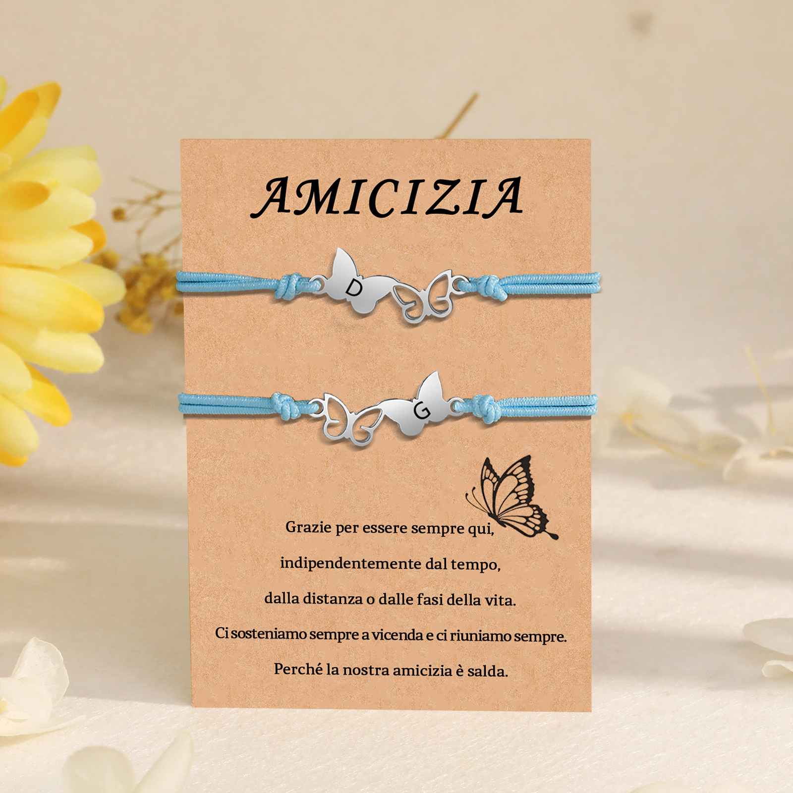 Amicizia-2PCS Braccialetto Farfalla🦋 regorabile personalizzato con 2 lettere