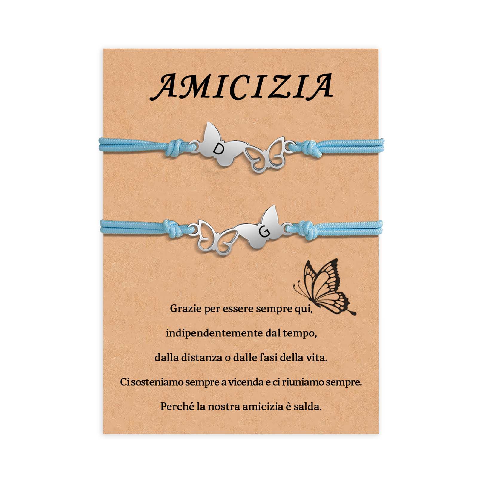 Amicizia-2PCS Braccialetto Farfalla🦋 regorabile personalizzato con 2 lettere