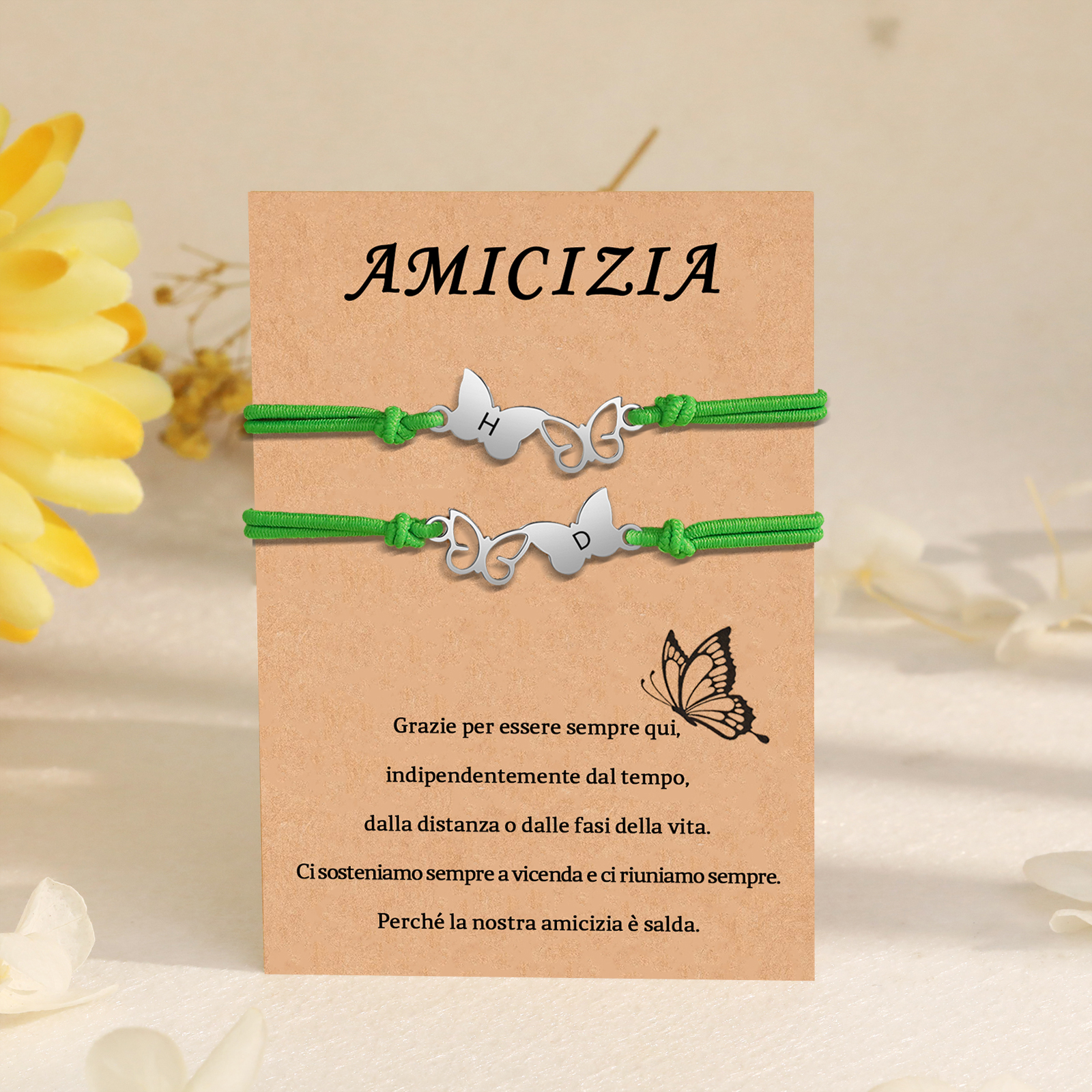 Amicizia-2PCS Braccialetto Farfalla🦋 regorabile personalizzato con 2 lettere
