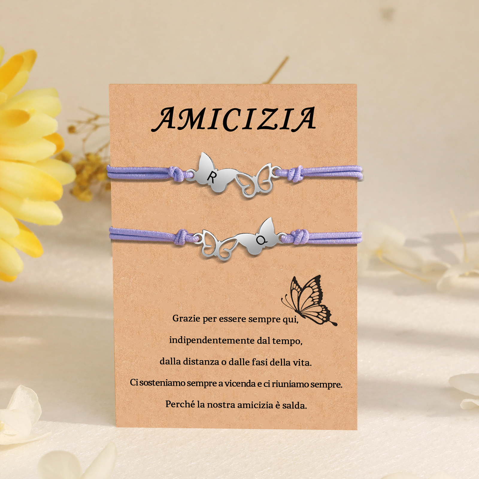 Amicizia-2PCS Braccialetto Farfalla🦋 regorabile personalizzato con 2 lettere