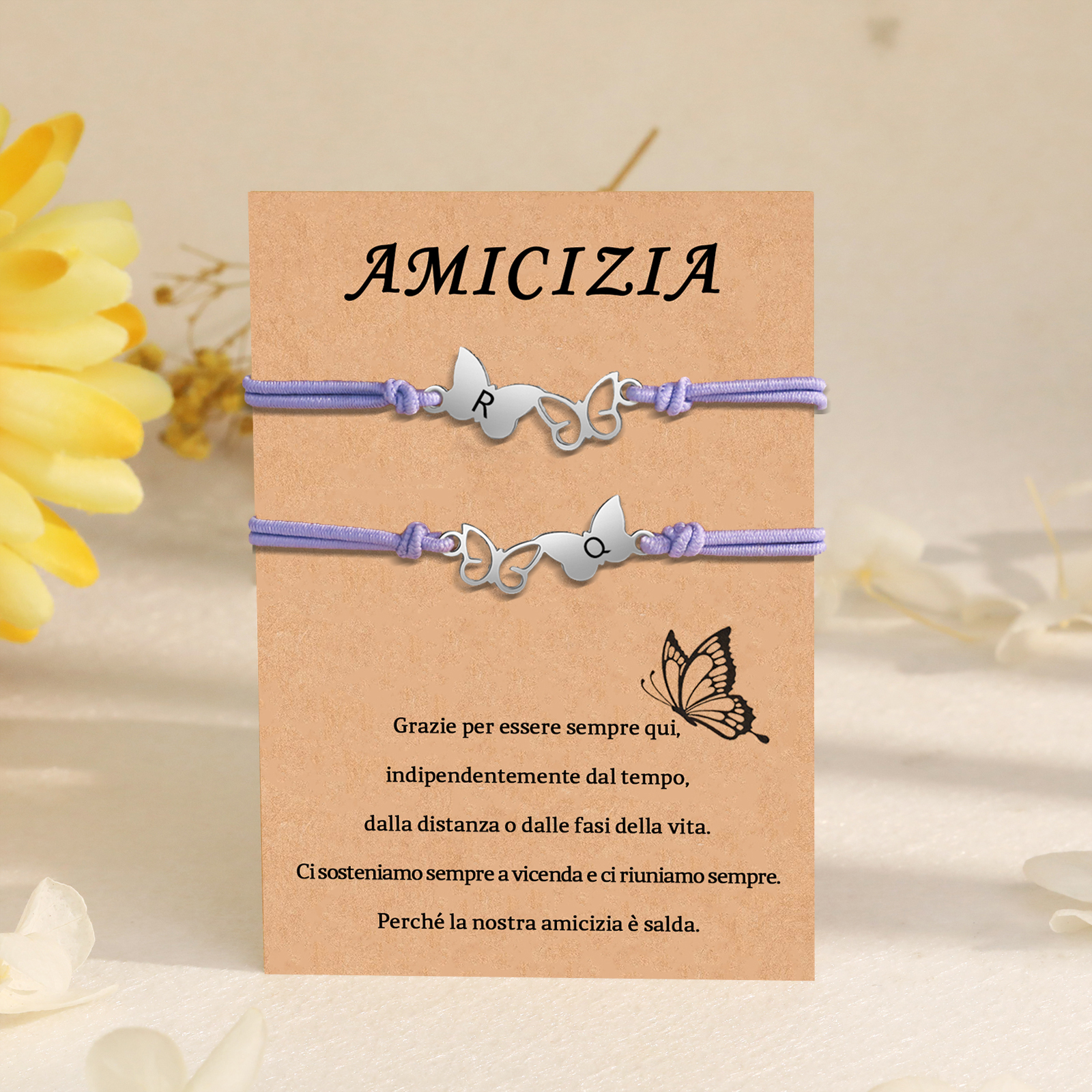 Amicizia-2PCS Braccialetto Farfalla🦋 regorabile personalizzato con 2 lettere