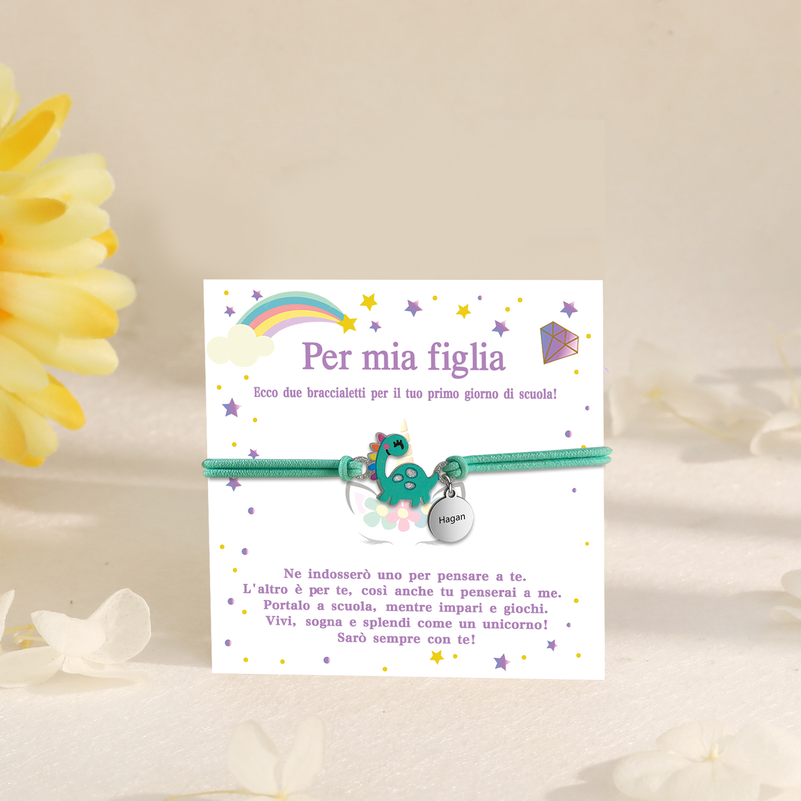 [Copy]Braccialetto/Fasce per i capelli con dinosauro 1 nome personalizzato regalo per i bambini