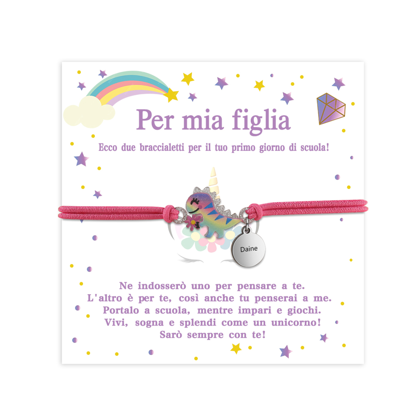 [Copy]Braccialetto/Fasce per i capelli con dinosauro 1 nome personalizzato regalo per i bambini