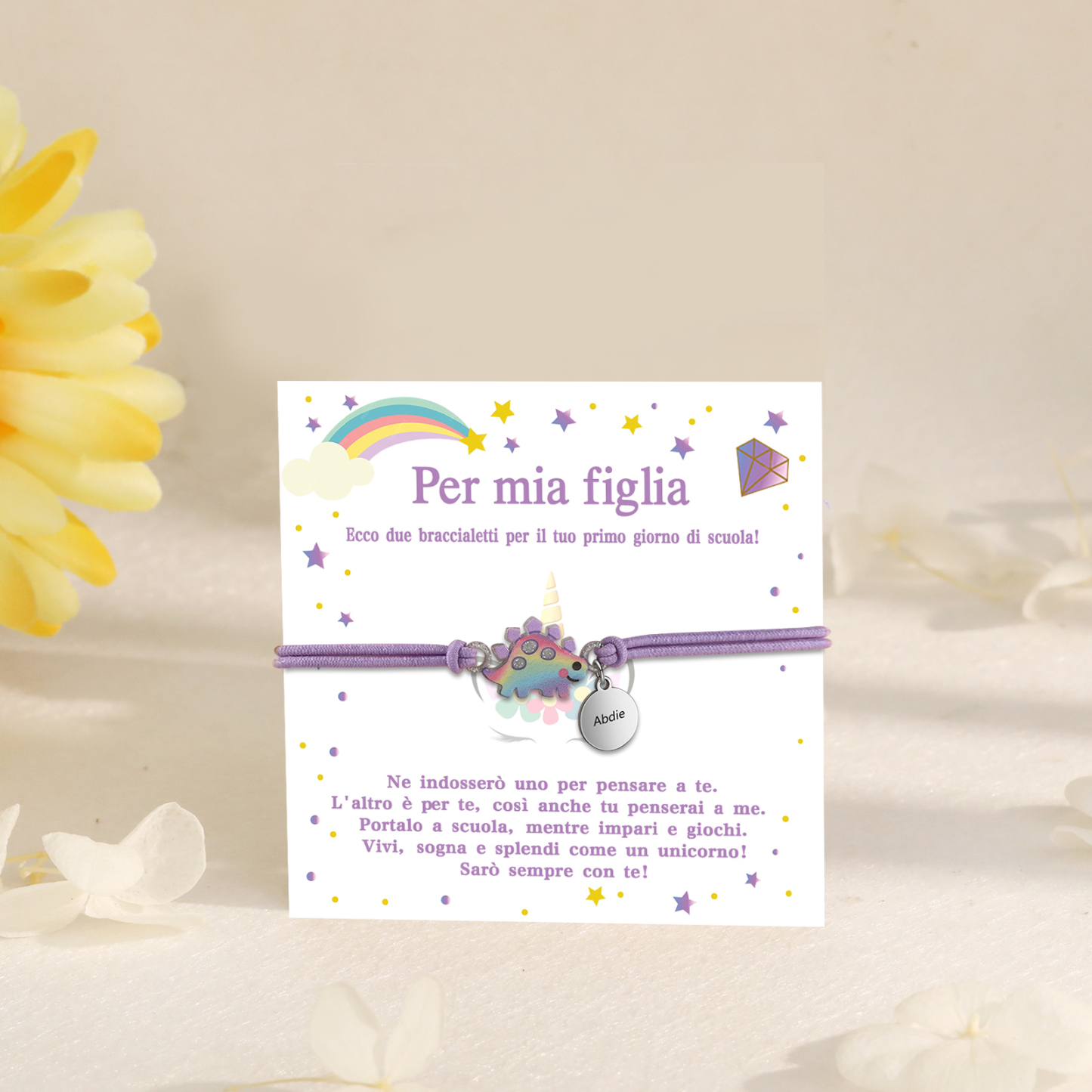 [Copy]Braccialetto/Fasce per i capelli con dinosauro 1 nome personalizzato regalo per i bambini