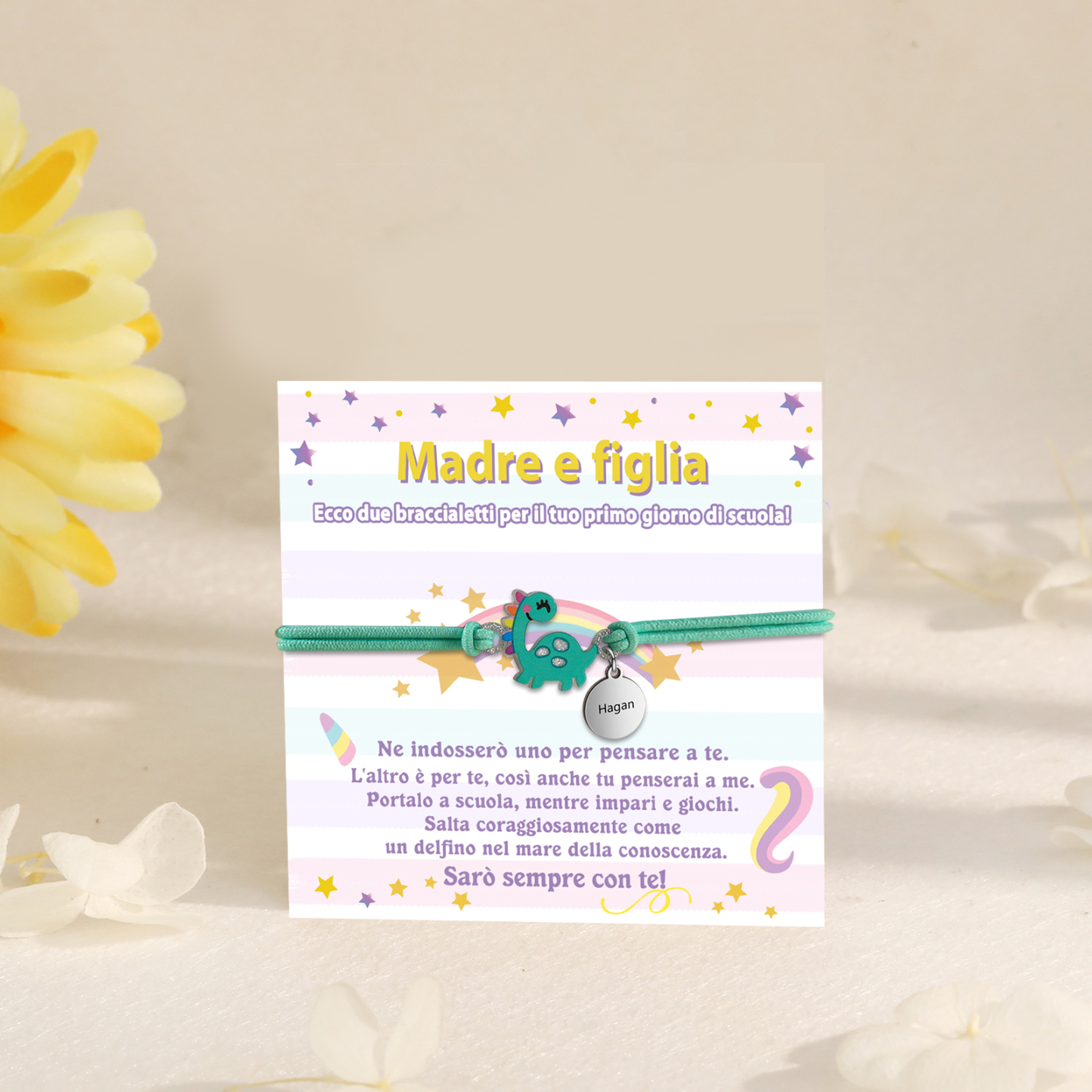 [Copy]Braccialetto/Fasce per i capelli con dinosauro 1 nome personalizzato regalo per i bambini