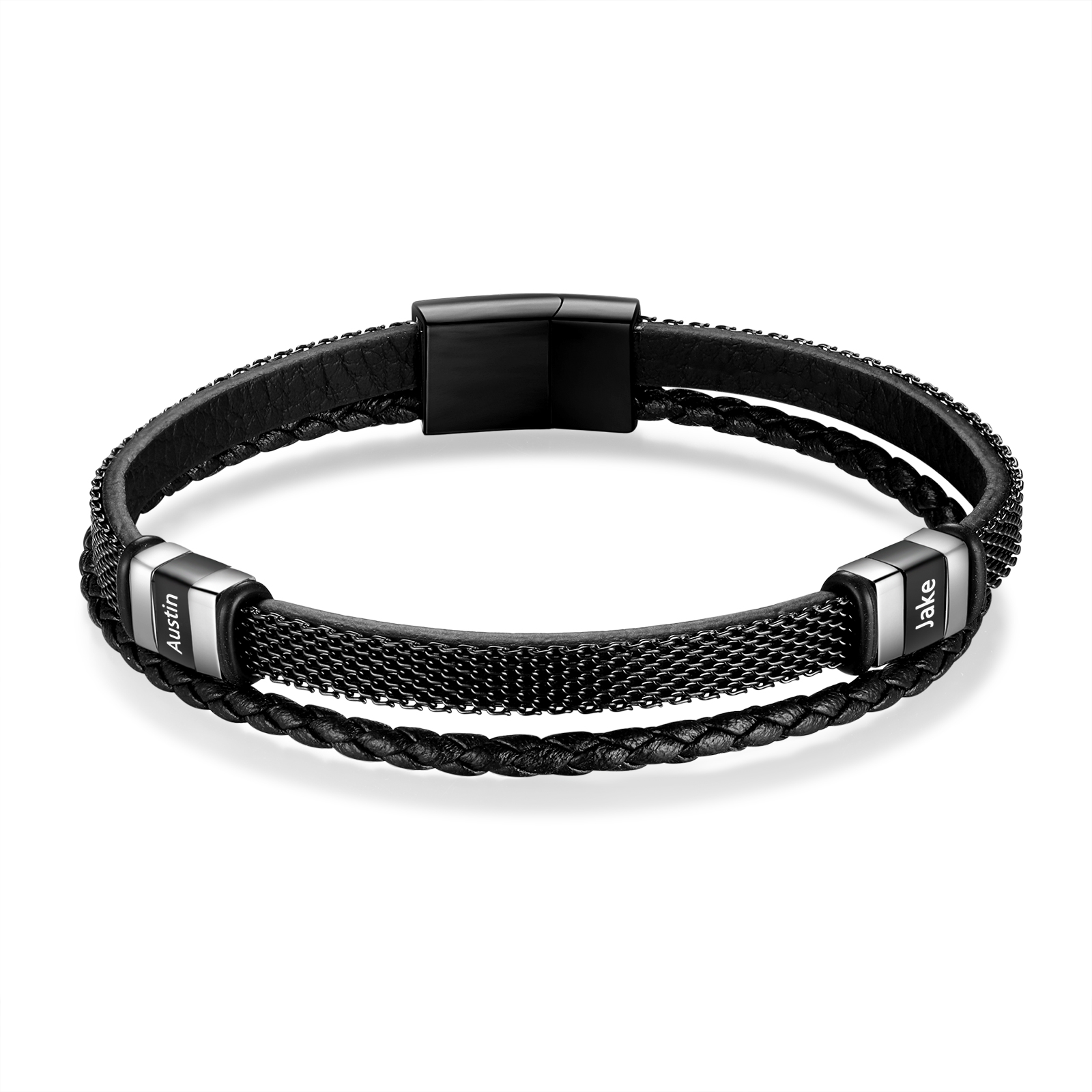 Braccialetto in pelle intrecciata personalizzato con 2 nomi Braccialetto maschile