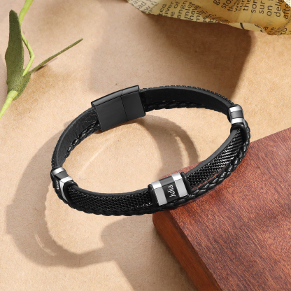 Braccialetto in pelle intrecciata personalizzato con 3 nomi Braccialetto maschile