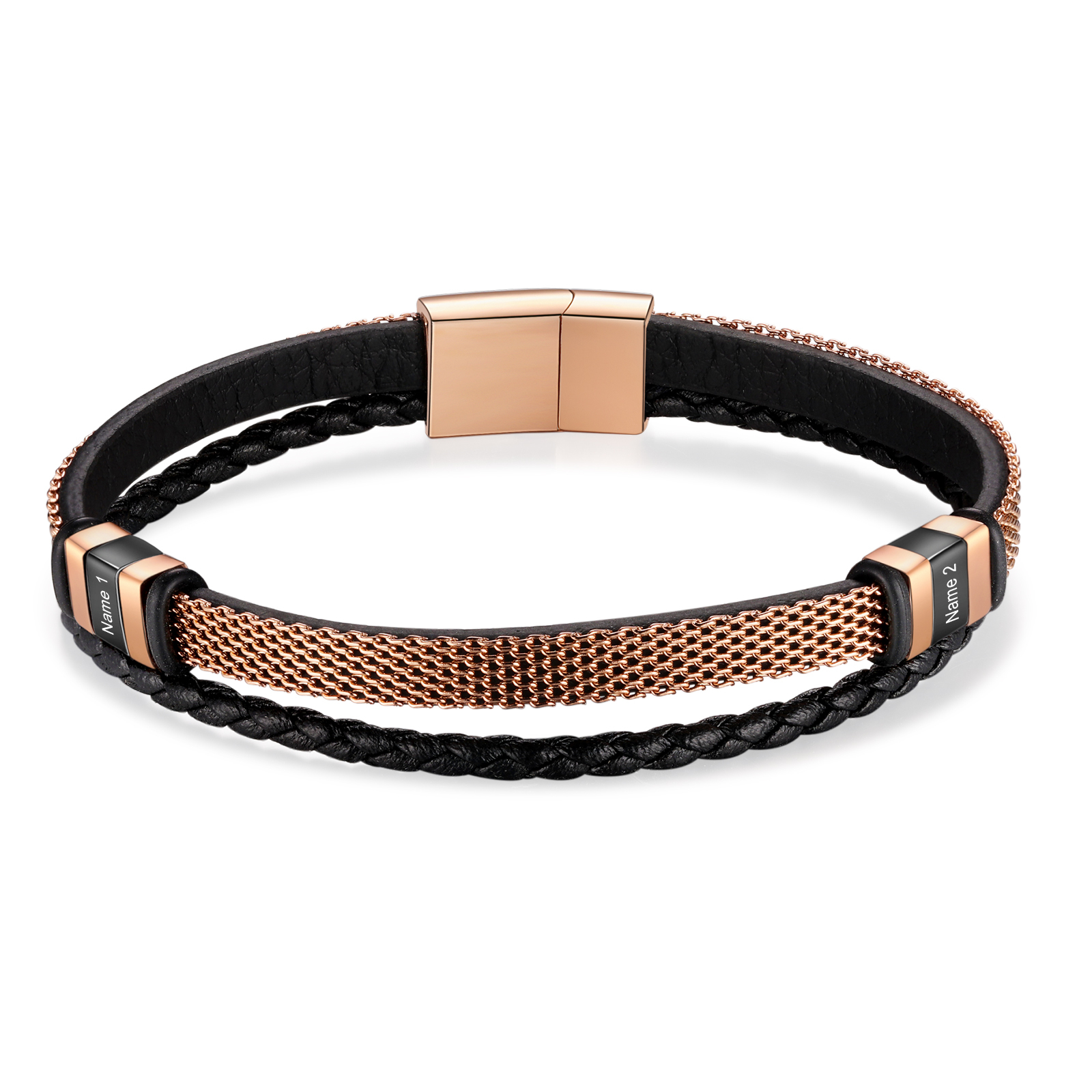 Braccialetto in pelle intrecciata personalizzato con 2 nomi Braccialetto maschile