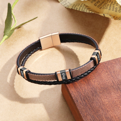Braccialetto in pelle intrecciata personalizzato con 3 nomi Braccialetto maschile