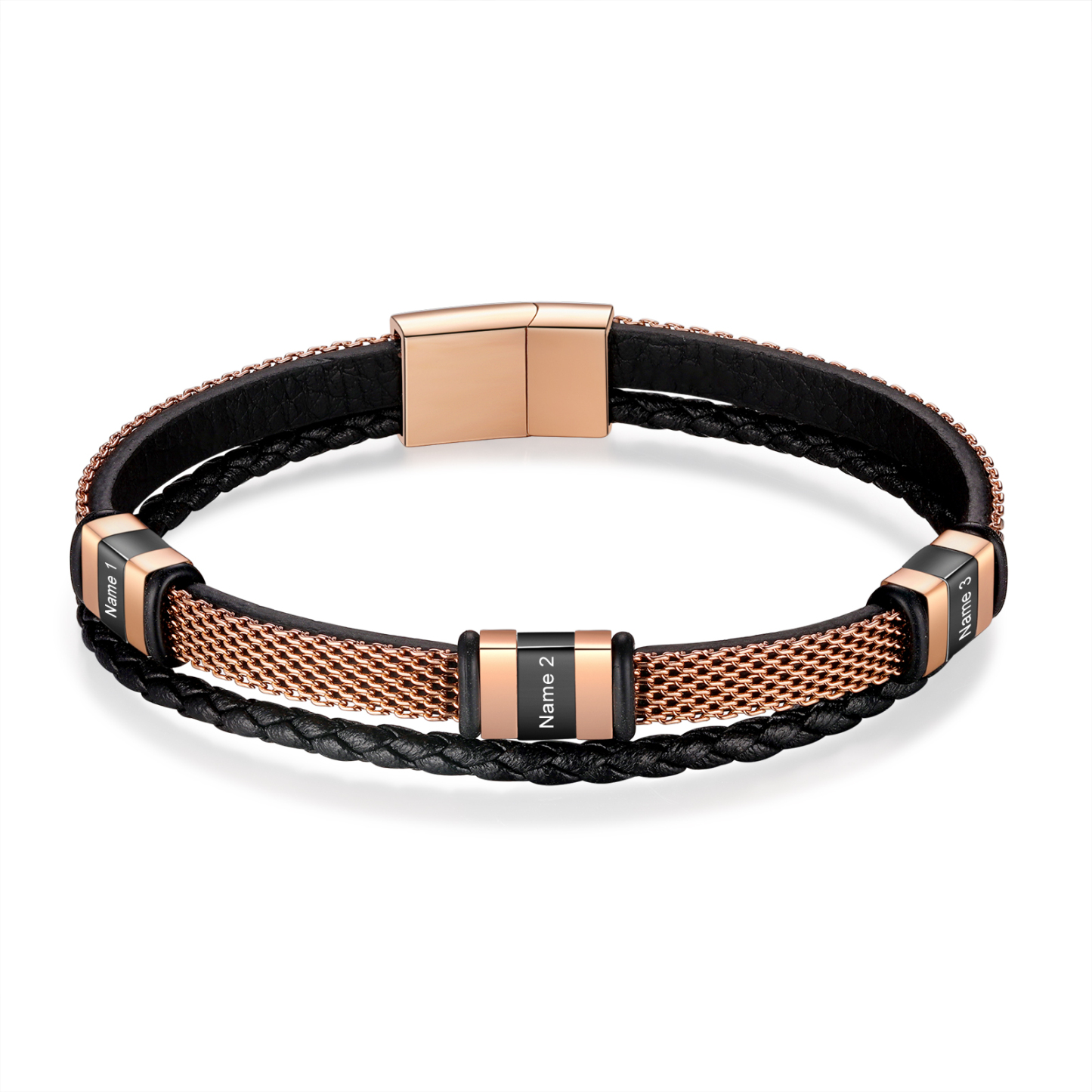 Braccialetto in pelle intrecciata personalizzato con 3 nomi Braccialetto maschile