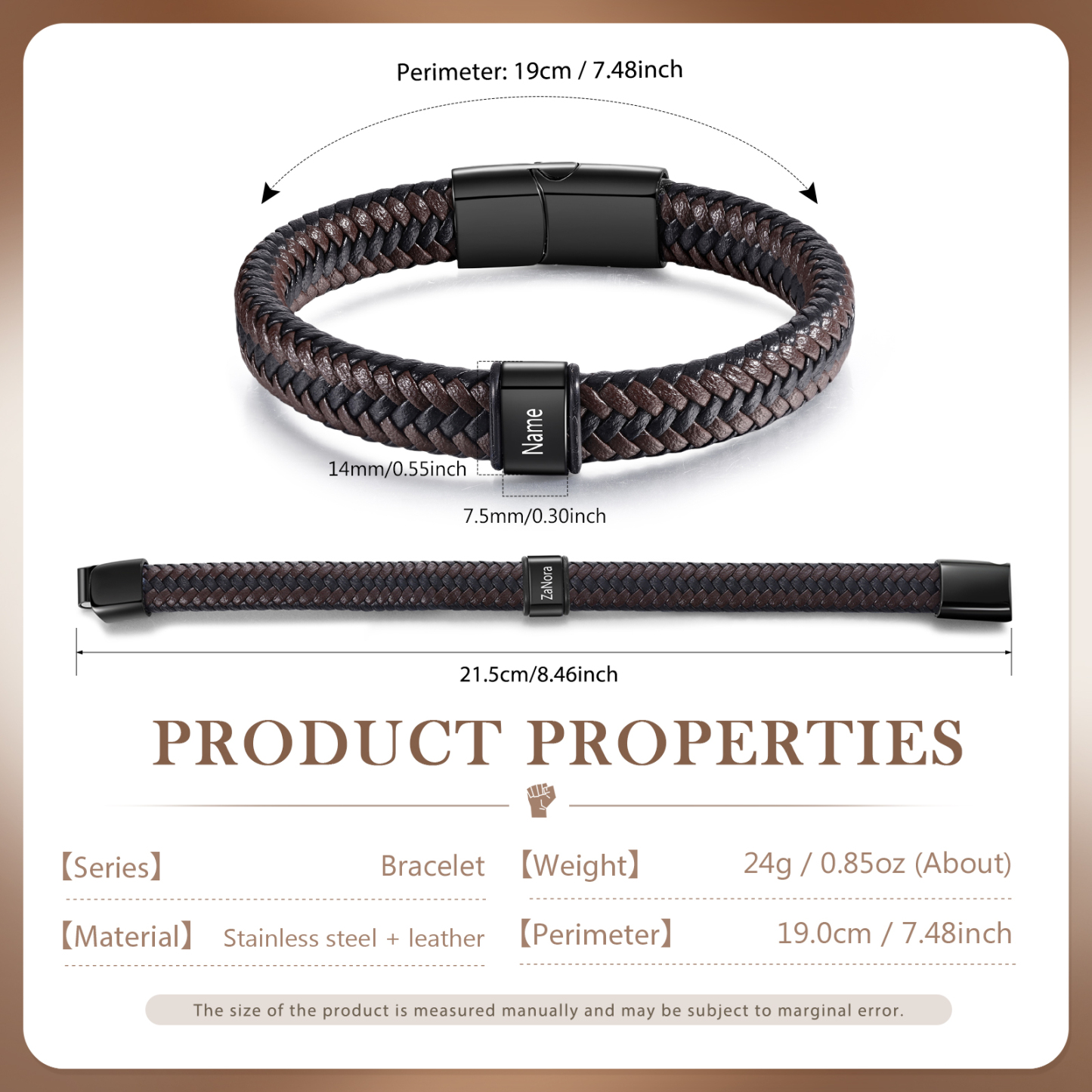 Bracciale in Pelle da Uomo Personalizzato - Incisione di 1 Nome - Regalo Perfetto per Papà | Jessemade