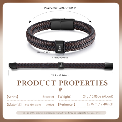 Bracciale in Pelle da Uomo Personalizzato - Incisione di 1 Nome - Regalo Perfetto per Papà | Jessemade