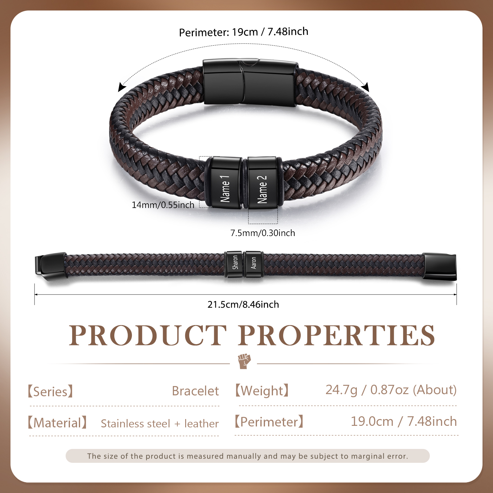 Bracciale in Pelle da Uomo Personalizzato - Incisione di 2 Nomi - Regalo Perfetto per Papà | Jessemade