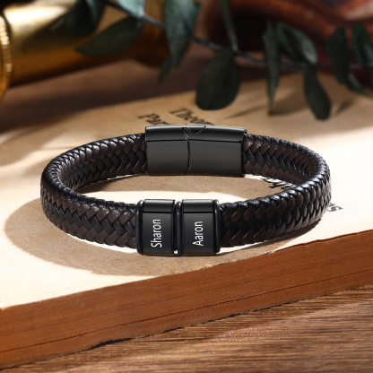 Bracciale in Pelle da Uomo Personalizzato - Incisione di 2 Nomi - Regalo Perfetto per Papà | Jessemade