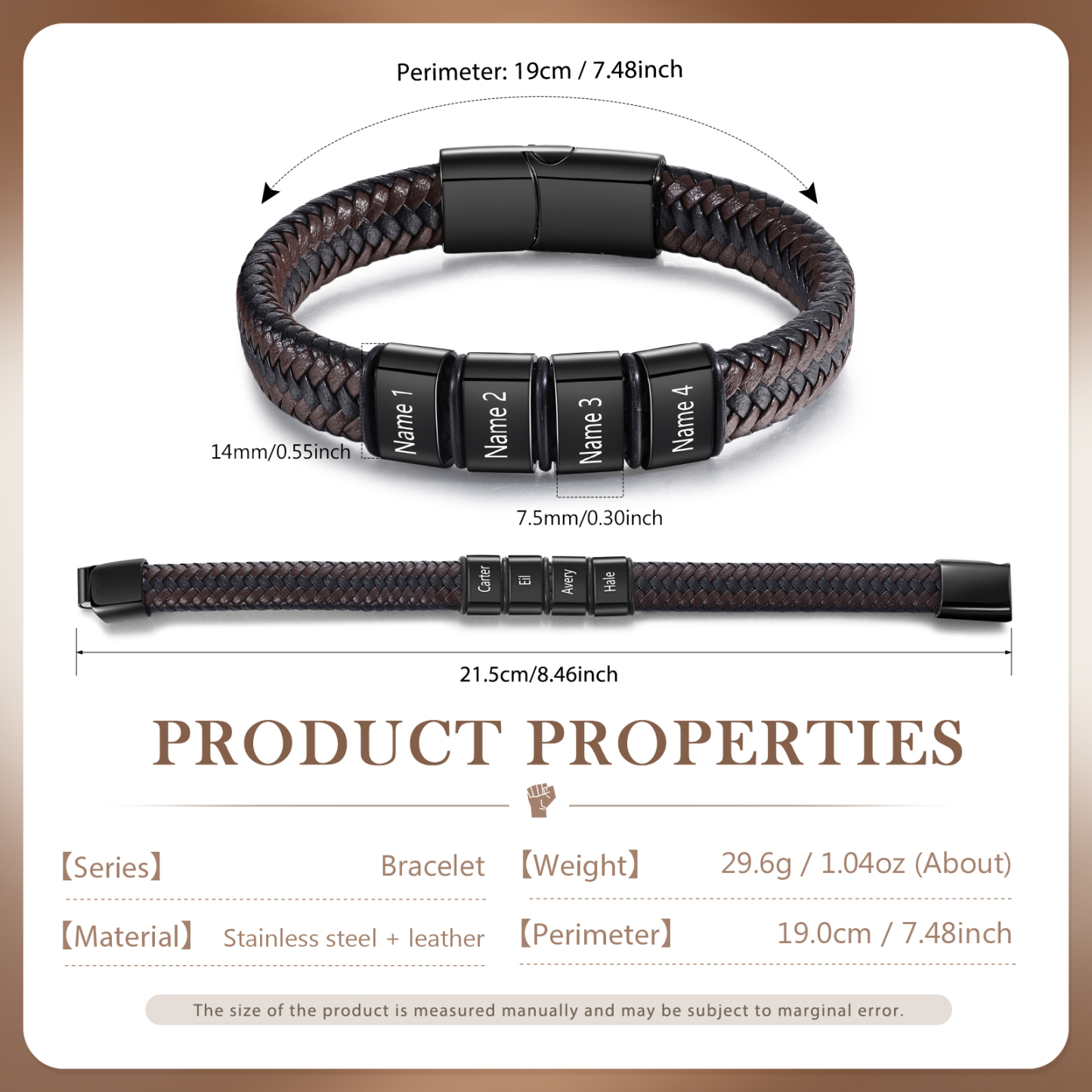 Bracciale in Pelle da Uomo Personalizzato - Incisione di 4 Nomi - Regalo Perfetto per Papà | Jessemade