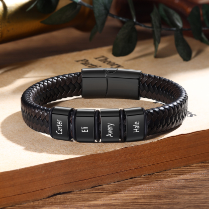 Bracciale in Pelle da Uomo Personalizzato - Incisione di 4 Nomi - Regalo Perfetto per Papà | Jessemade